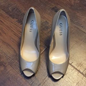 Beige GUESS 4.5 inch peep toe pumps